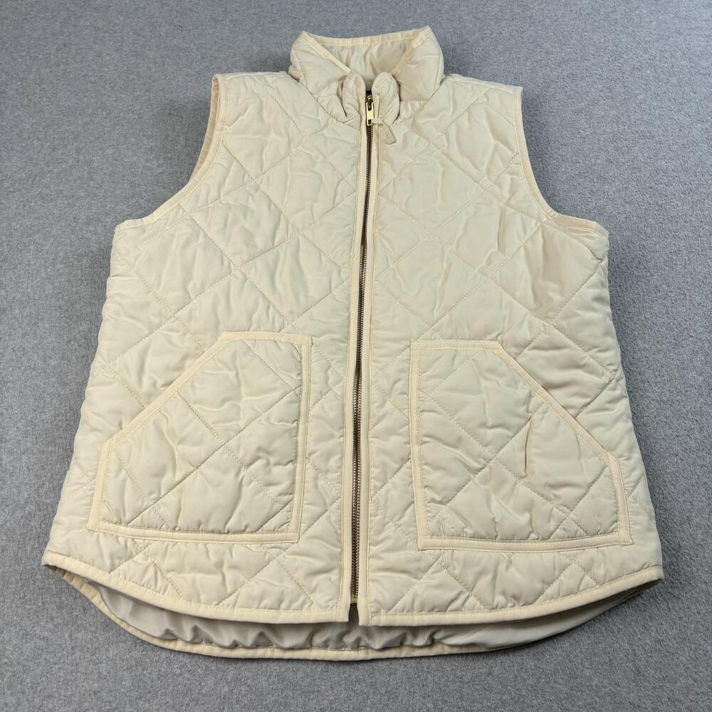 J Crew Mercantile Vest Womens Medium Cream Quilted Full Zip Puffer Heritage